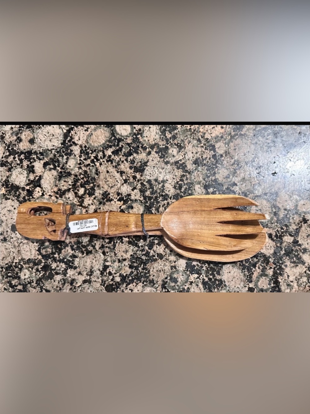 vintage, elephant hand-carved African wooden salad serving spoon and fork set.